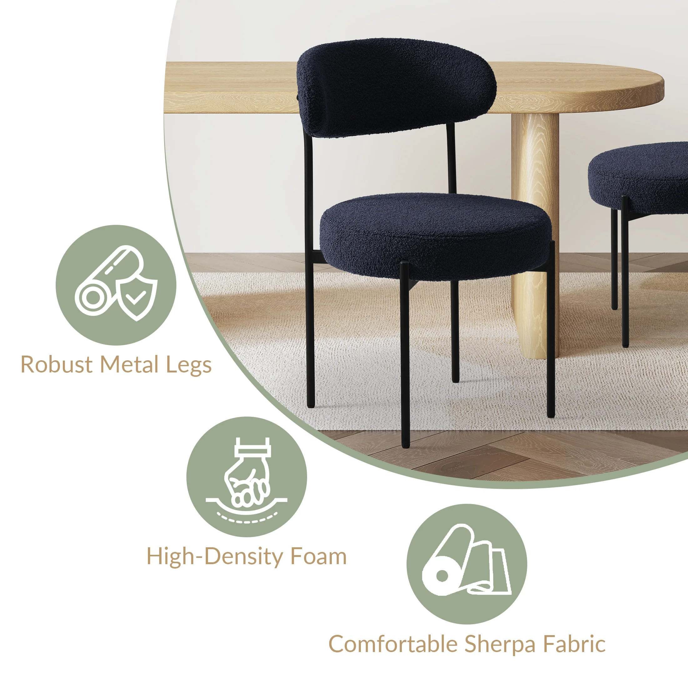 WestinTrends Alexandria Mid-Century Modern Upholstered Sherpa Round Dining Chairs (Set of 4), Sunset Gold - Image 46
