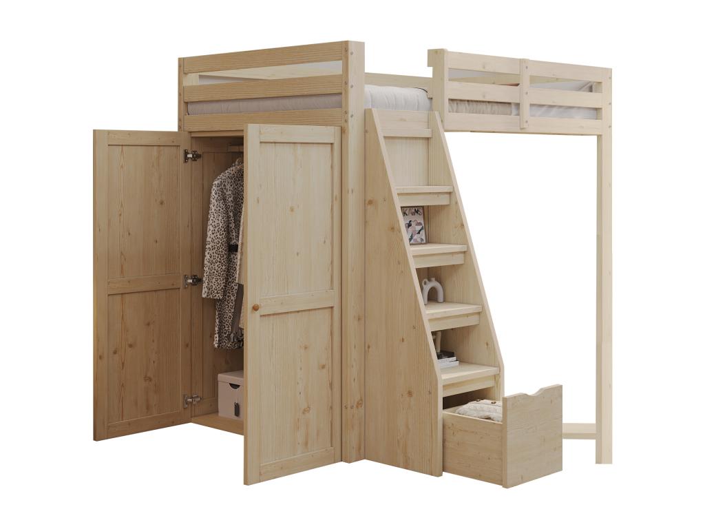 Cama 90 x 200 cm con armario y 1 cajón - Madera maciza y contrachapado y MDF - Somier de láminas - Cozovis sin colchón