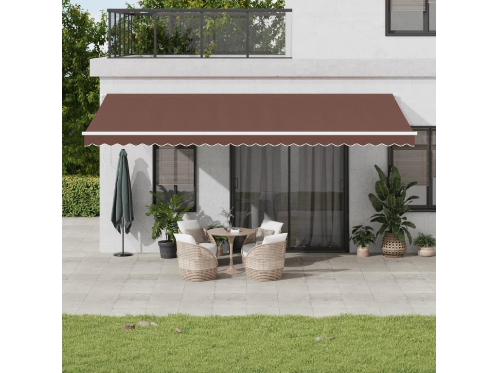 Toldo retráctil manual con luces LED marrón 600x350 cm