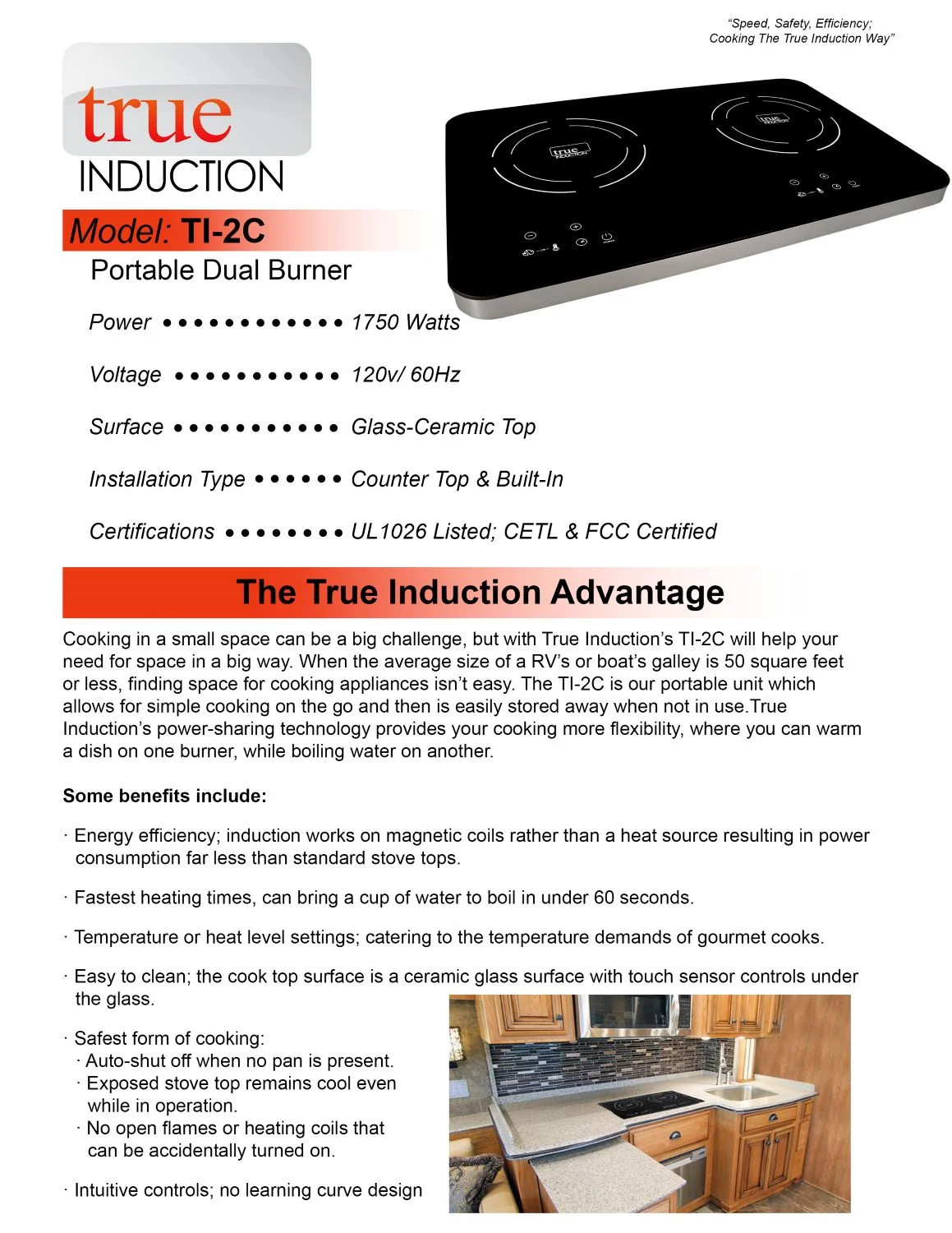 True Induction TI-2C Protable UL1026 Certified, 23-inch Dual Induction Cooktop 1750W Glass-Ceramic Top with FREE Carrying Bag & 2 Silicone Mats - Image 8