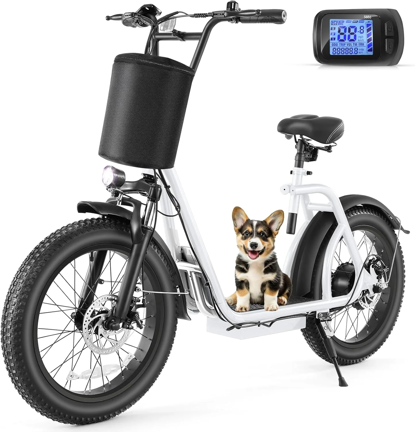 Caroma Peak 800W Foldable Adult Electric Scooter with 20-inch Wide Tires, 48V Battery, Basket, and Adjustable Seat