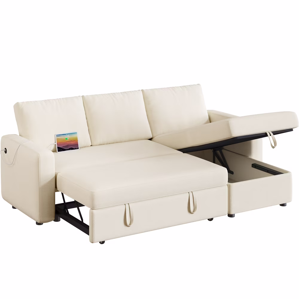 Alden Design Reversible Sectional Sofa with USB & Type-C Ports for Livingroom, Light Gray - Image 5