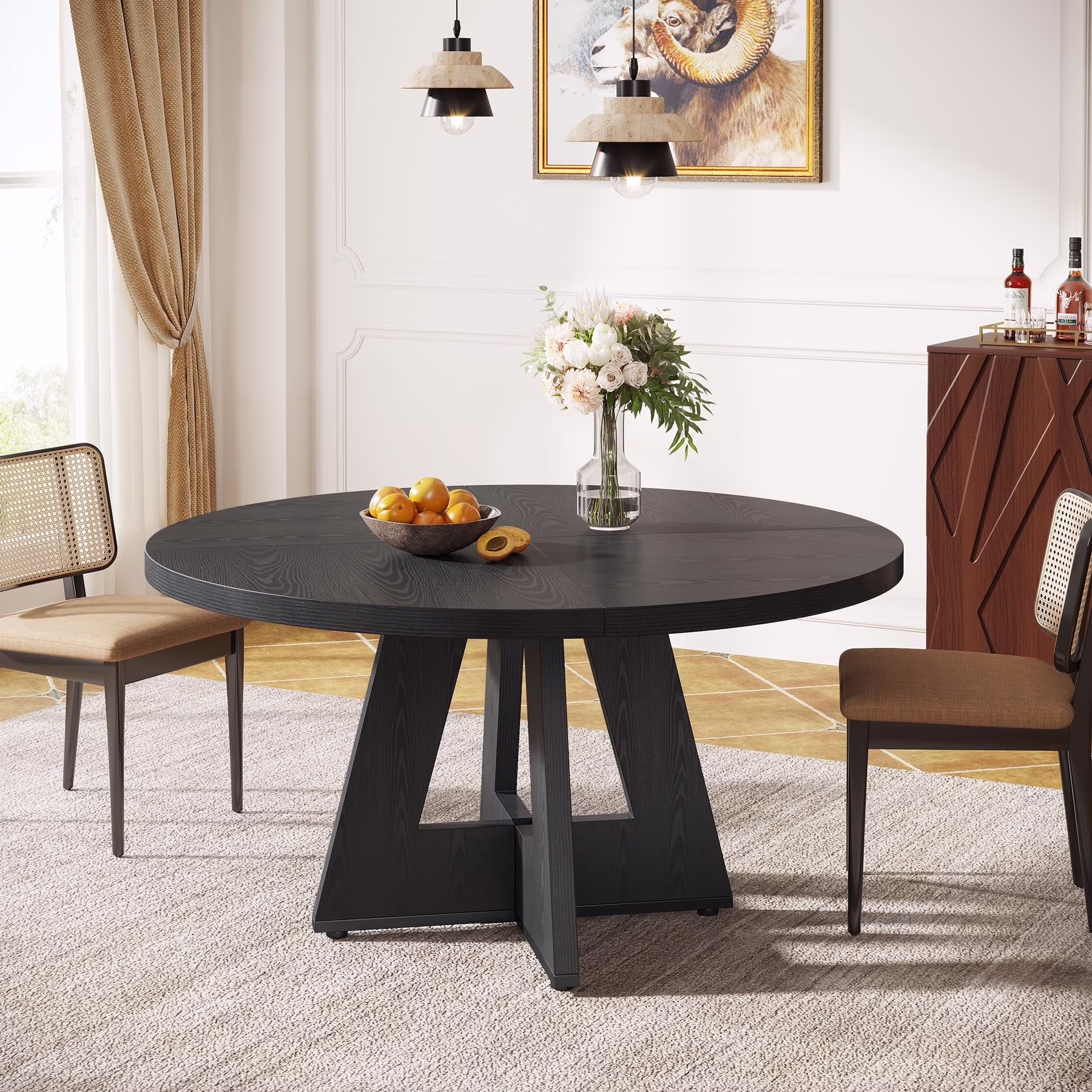 Tribesigns Round Dining Table for 4, Grey Kitchen Table 47 Inch Farmhouse Wood Kitchen Dinning Table for Kitchen Living Room