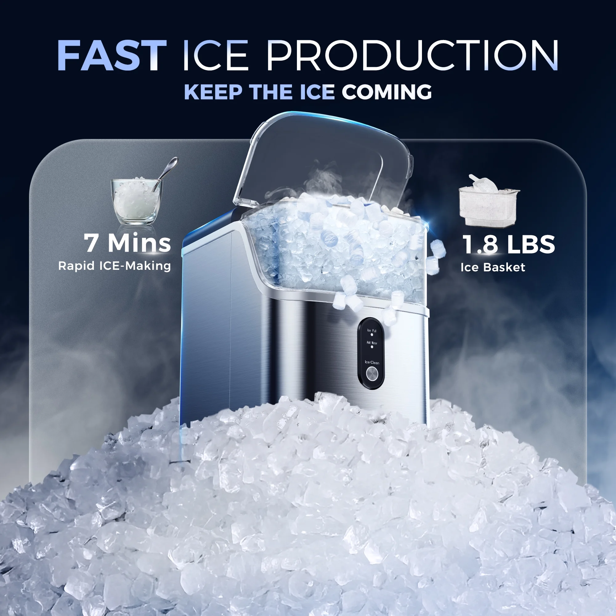 Simzlife Nugget Ice Maker Countertops, 35.9lbs Per Day Portable Pebble ice machine, Crushed Sonic ice maker with Soft Chewable Ice for Home, Party, RV, Camping, Stainless Steel Silver - Image 3