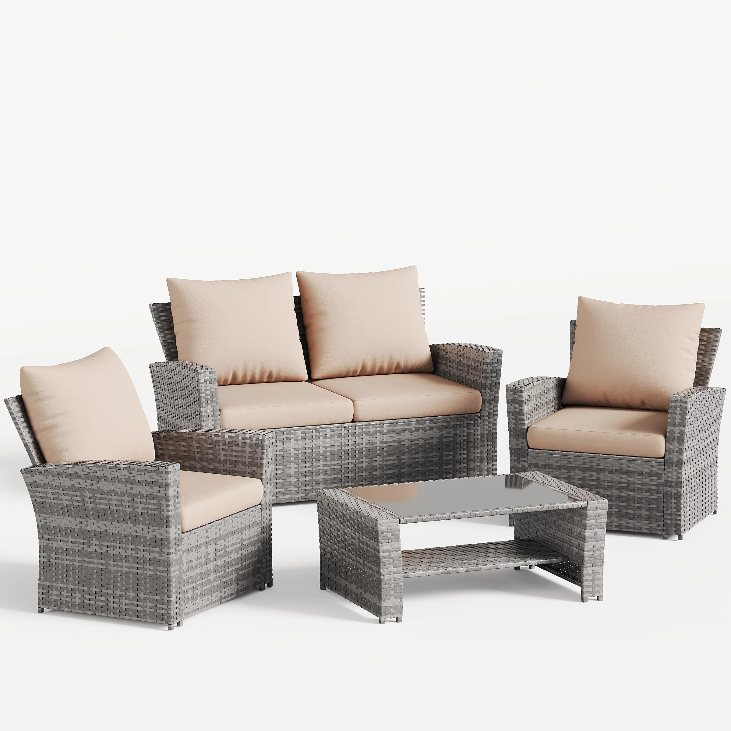UDPATIO Wicker Patio Furniture Set, 4 Piece Outdoor Sectional Conversation Sets, Gray PE Rattan Patio Sofa Set for Balcony, Porch, Backyard, Grey - Image 19