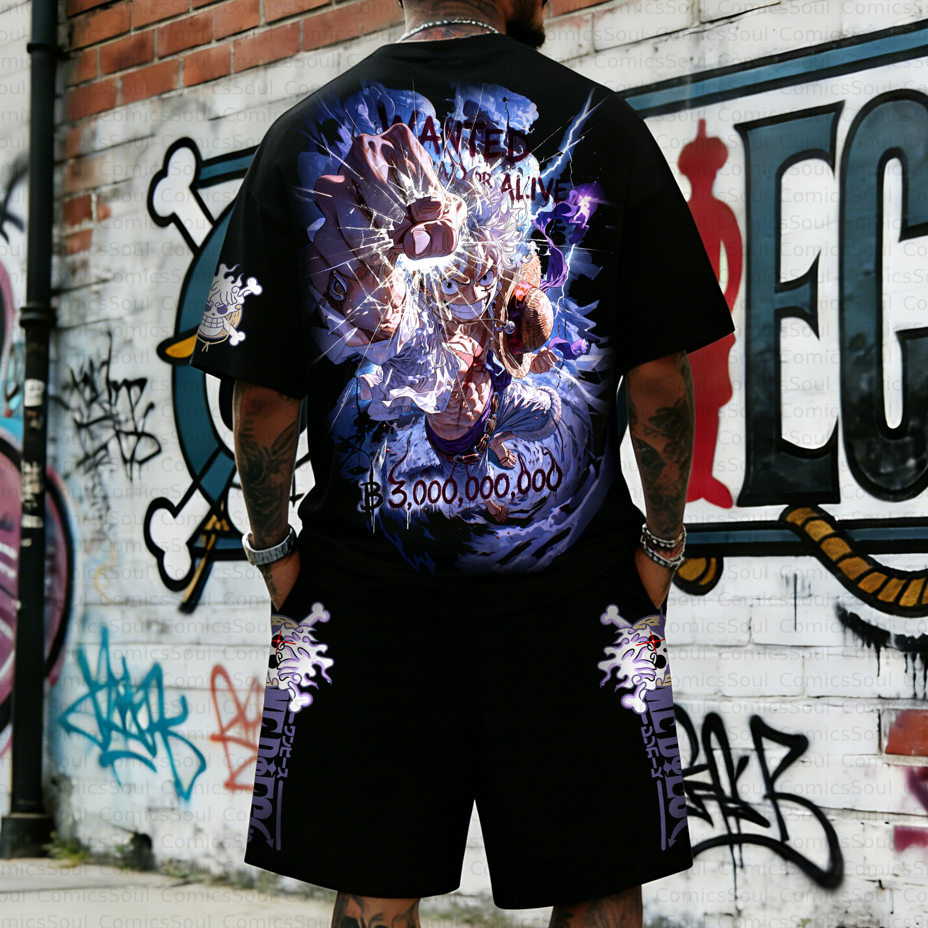 Unisex Anime Inspired Vintage T-shirt& Shorts 2 Pieces Set