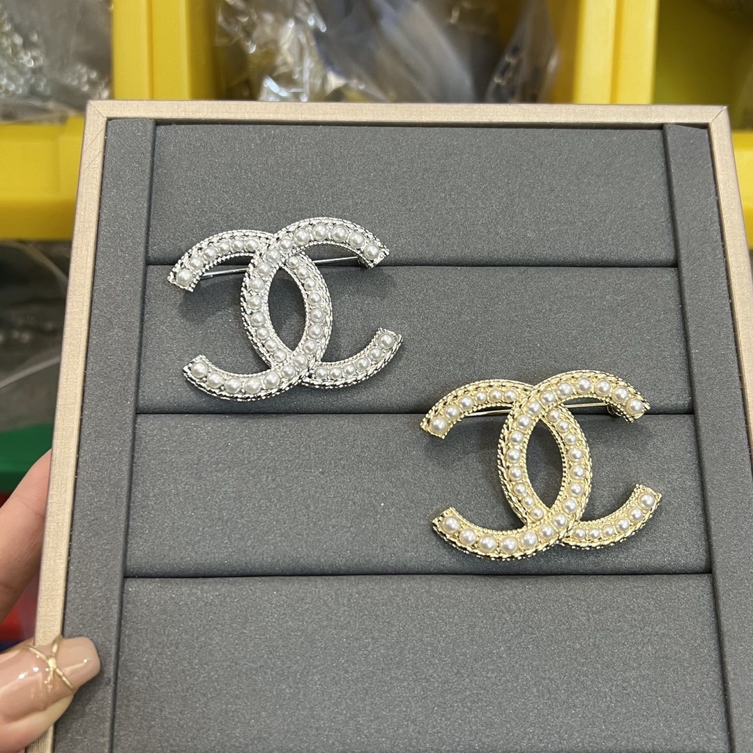 Chanel Silver and Gold Pearl Brooch - Original Replica Club