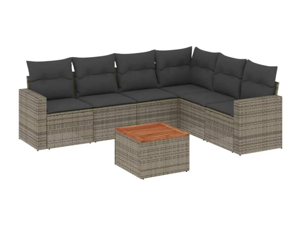 Set de sofás de jardín 7 piezas con cojines ratán PE gris 07935QAAF