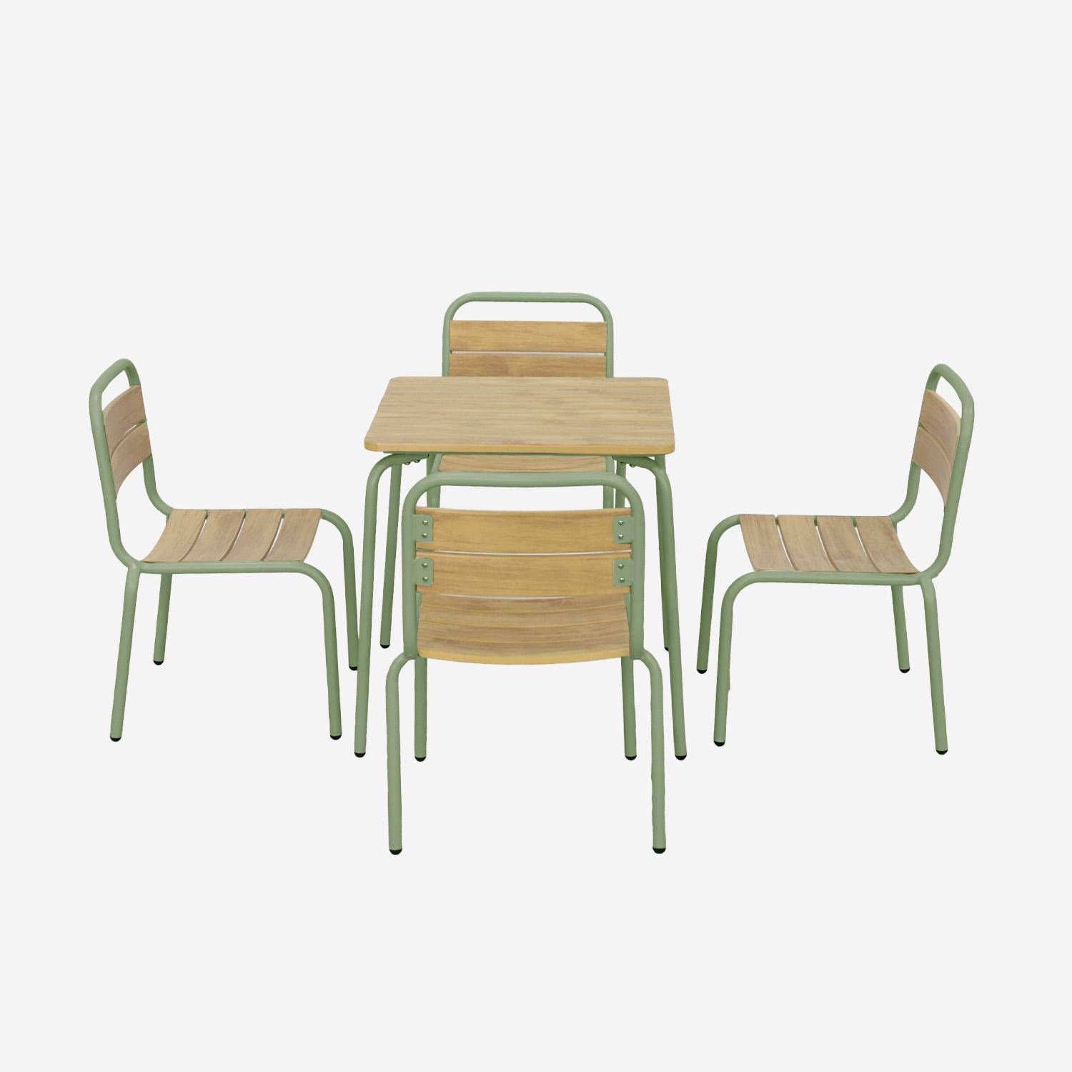 Suzie - Mesa de jardín infantil de acero y decoración de madera con 4 asientos
