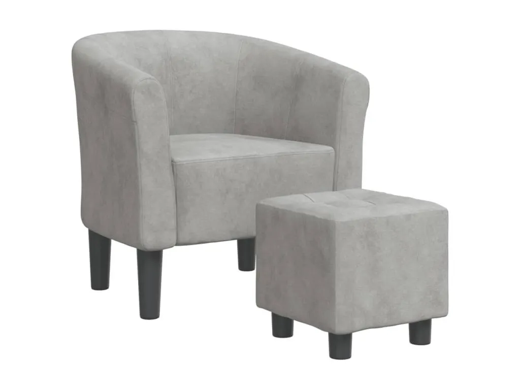 Sillón con taburete terciopelo gris claro