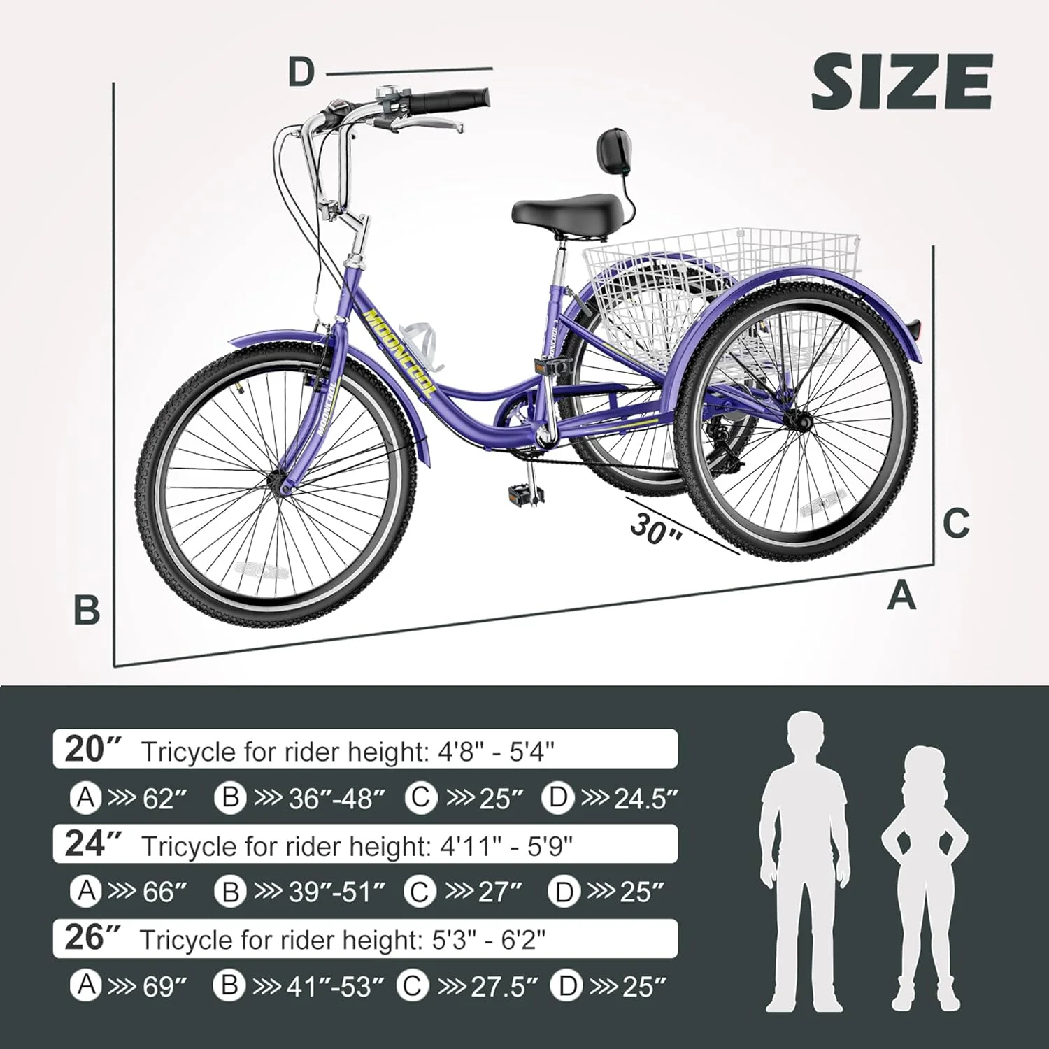 FICISOG 7 Speed Adult Tricycle for Women, 20/24/26 Inch Adult Trike with Basket, 3 Wheel Bikes for Adults Seniors, Cruise Trike for Shopping Picnic - Image 25