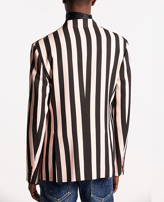 Casual Striped Single Breasted Pocket Design Lapel Collar Blazer