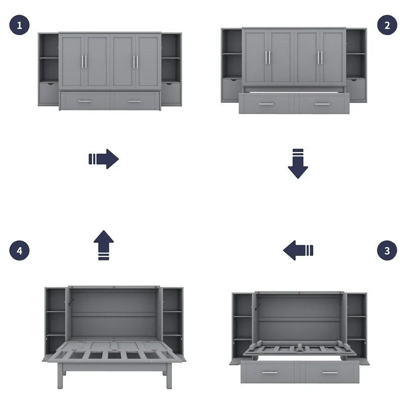 Murphy Wall Bed with Storage Shelves Drawers and USB Charging