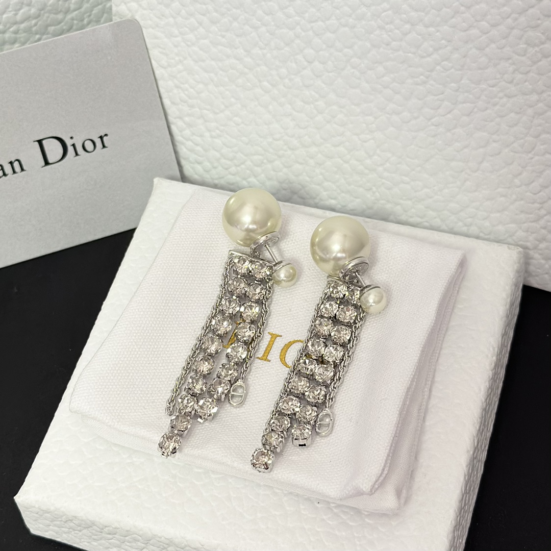 Dior Rhinestone Tassel Earrings - Original Replica Club