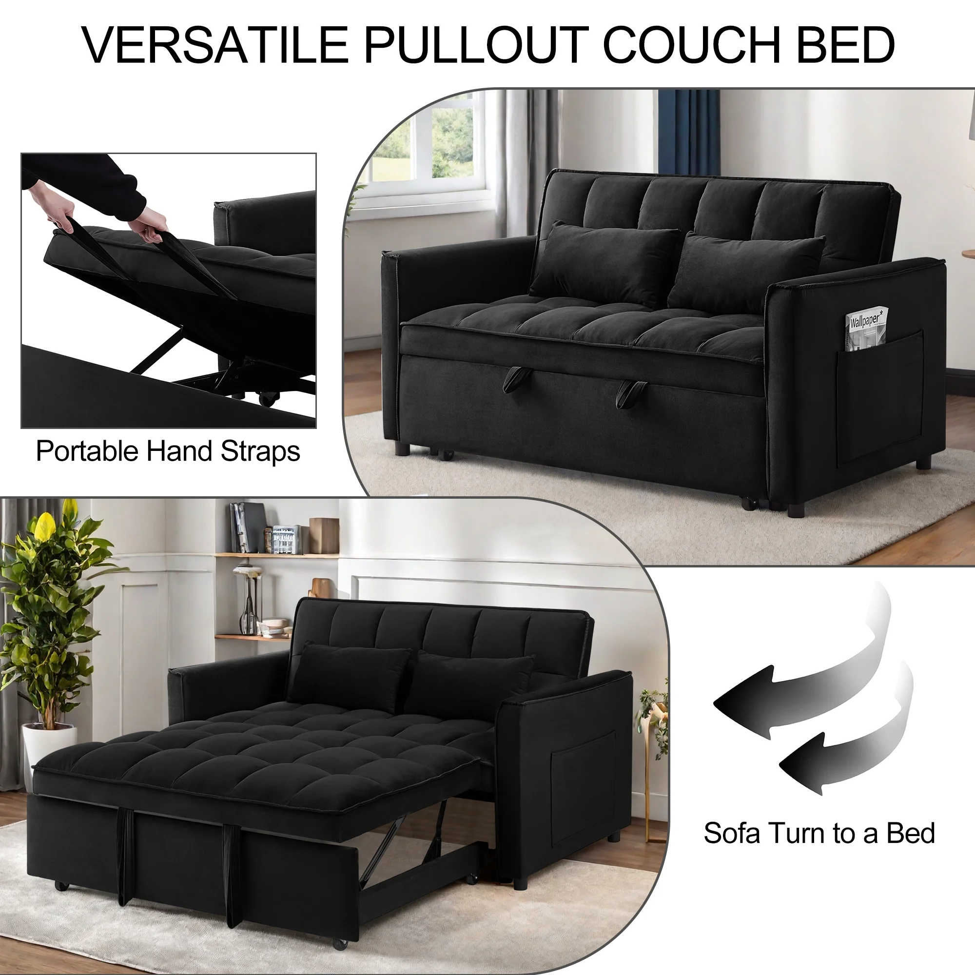 Convertible Sofa Bed,3-in-1 Sleeper Sofa with Pull Out Bed,Sleeper Futon Couch Loveseat with Adjsutable Backrest and Pillows for Living Room,Gray - Image 12