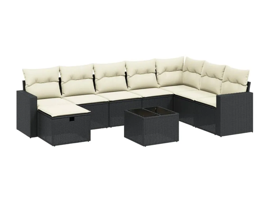 Set de sofás de jardín 8 piezas y cojines ratán sintético negro 55604AFNA