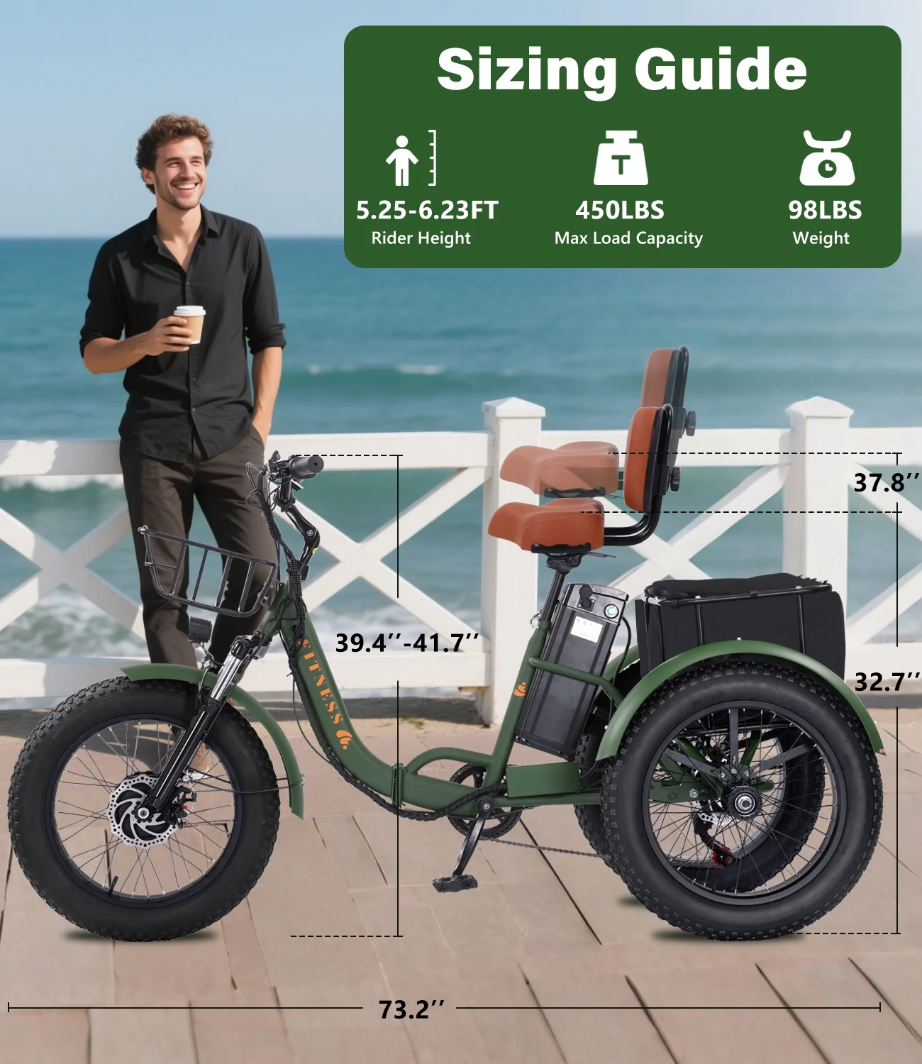 YEBEI Electric Tricycle for Adults Folding E-Trike Motorized Tricycle Electric 3 Wheels Trike Powerful 500W Motor Electric Tricycle 48V15AH Lithium Battery Max 20MPH 20*4.0- Fat Tire Orange - Image 15