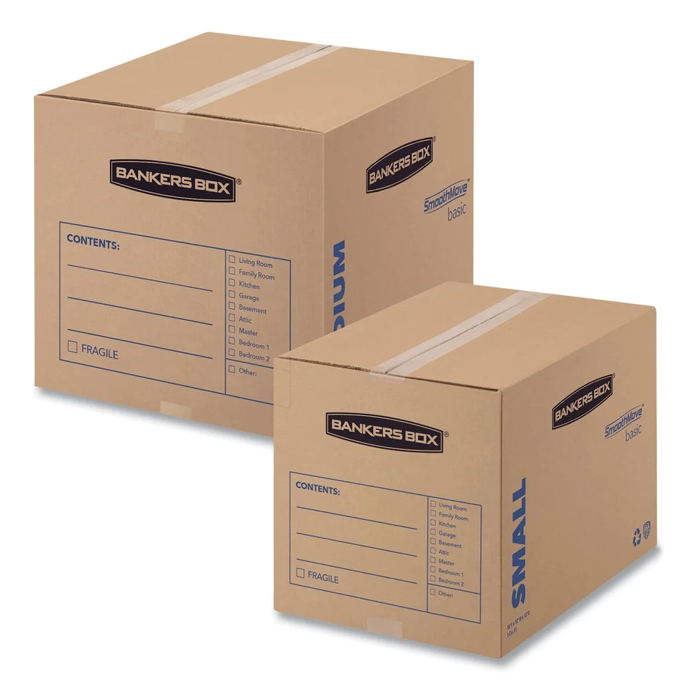 Bankers Box 7713901 SmoothMove Basic 18 in. x 18 in. x 16 in. Moving Boxes - Medium, Brown/Blue (20/Carton) - image 4
