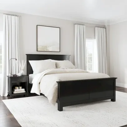 Homestyles Oak Park Black Wood Queen Bed and Nightstand Set - 2 Pieces