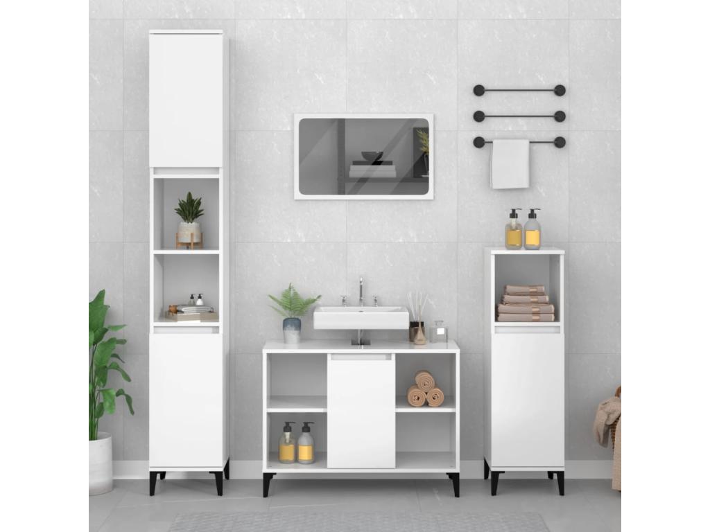 Armario de lavabo madera contrachapada blanco brillo 80x33x60cm