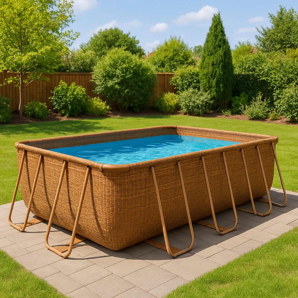 piscina tubular rectangular, piscina desmontable rectangular ratán marrón, ratán marrón, metal y PVC, jardín y exteriores, 404x201x100 cm ceoVZxr655XN