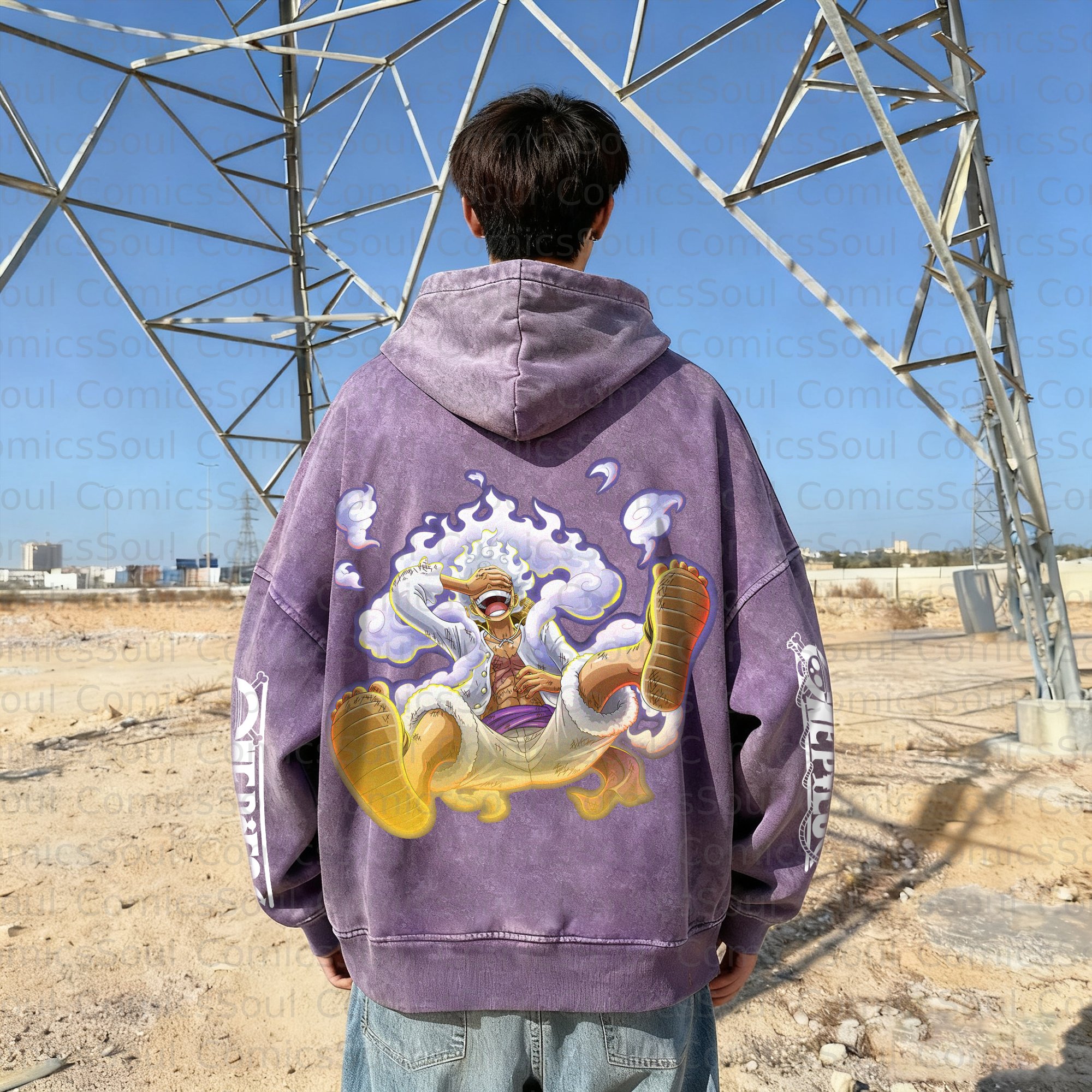 Unisex Anime Graphic Streetwear Vintage Washed Hoodie