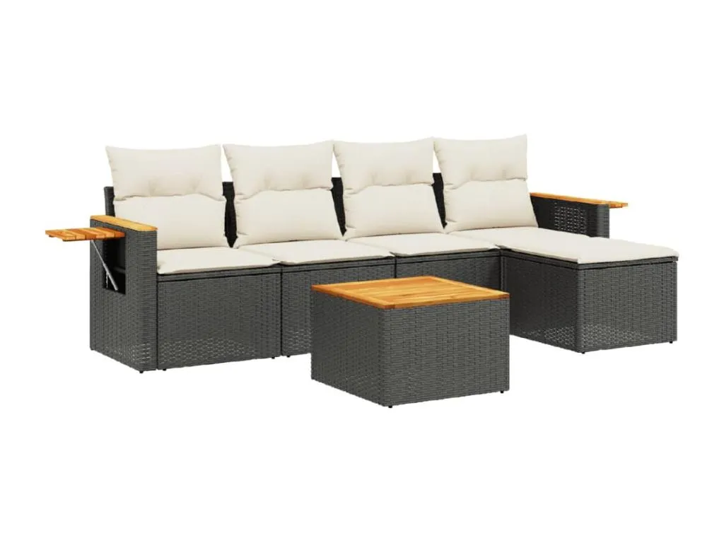 Set de sofás de jardín 6 piezas y cojines ratán sintético negro 41128ifpw