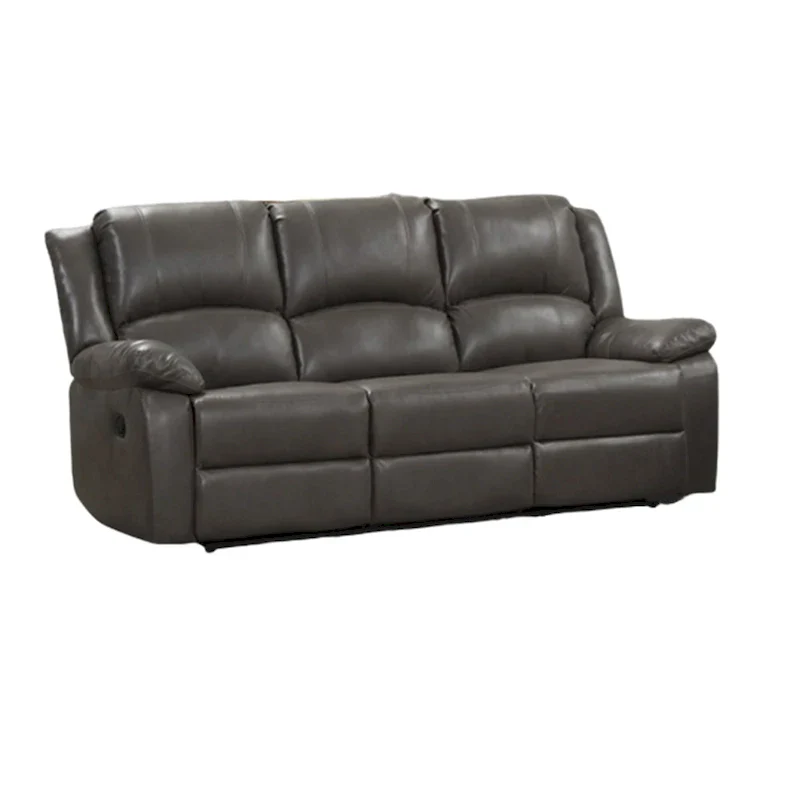 Gray Leather Lizzy Sofa and Loveseat Set with Manual Reclining and Solid Wood Frame