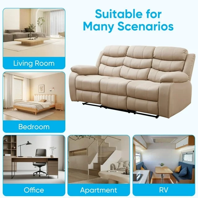 MUZZ Modern Reclining Sofa ,3-Seater Recliner Sofa with Cup Holders, Flip-Up Storage, Reversible Backrest and Footrest, Gray - Image 12