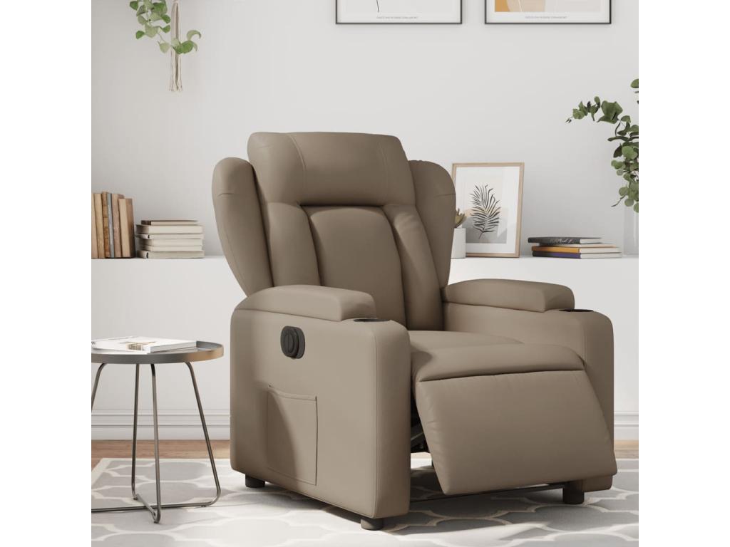 Sillón reclinable eléctrico de cuero sintético color capuchino