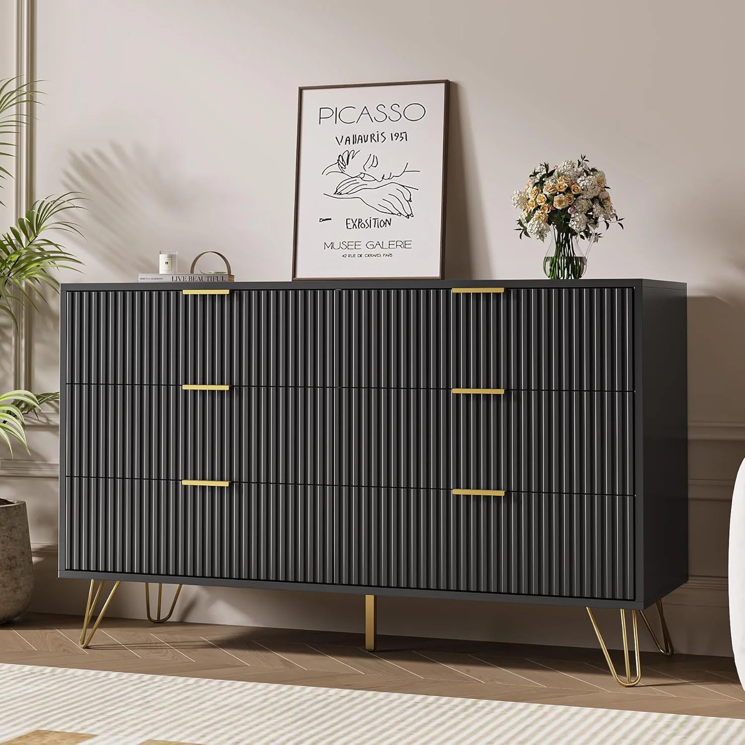 FURNIWAY White 6 Drawer Dresser for Bedroom, Modern Dresser with Gold Metal Handles,Fluted Wood TV Stand for Living Room, Hallway - Image 16
