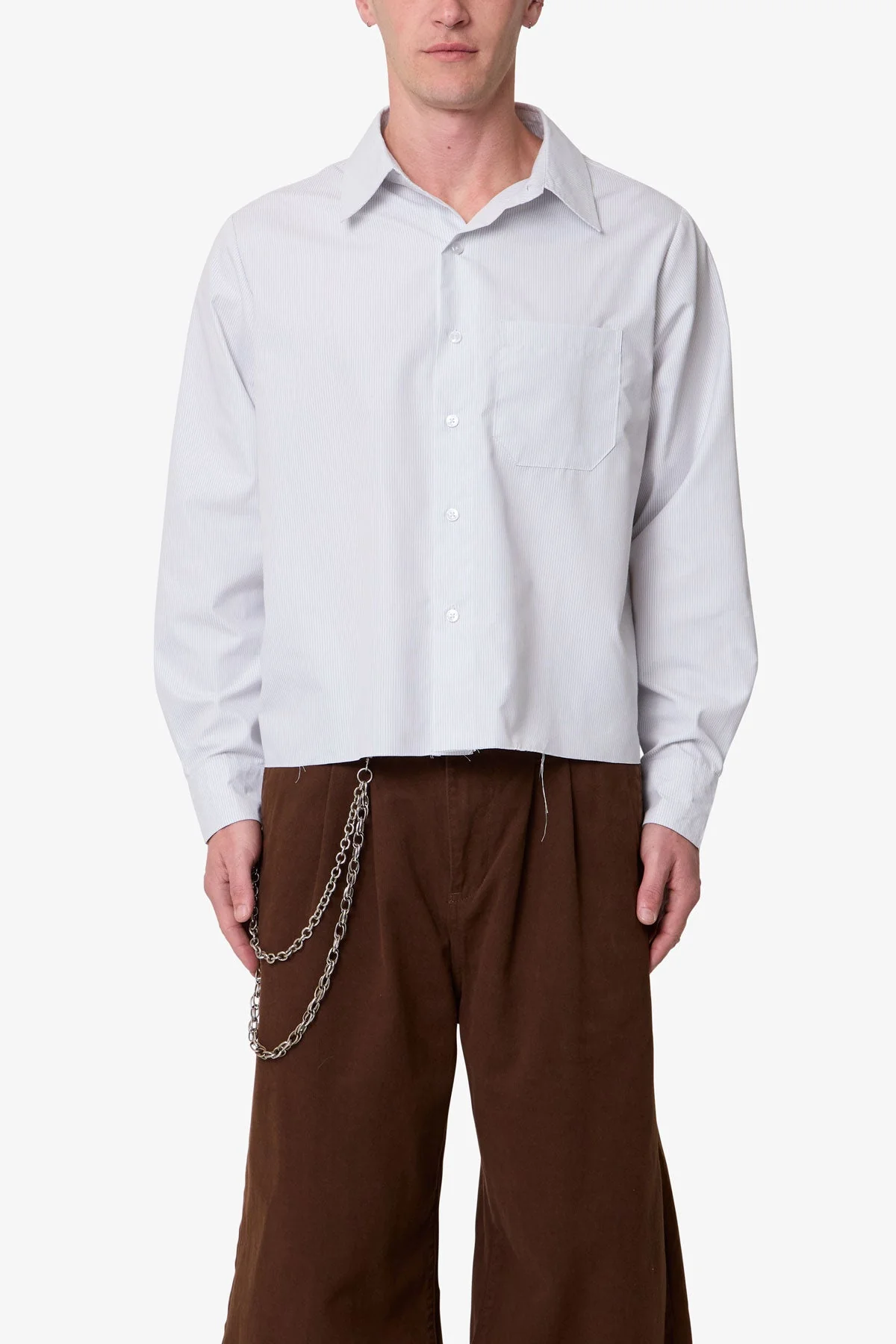 Striped L/S Button Up Shirt - Grey/White