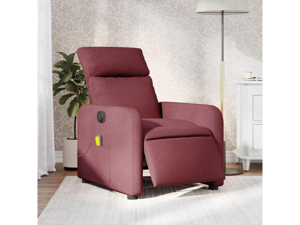Sillón de masaje reclinable eléctrico tela rojo tinto