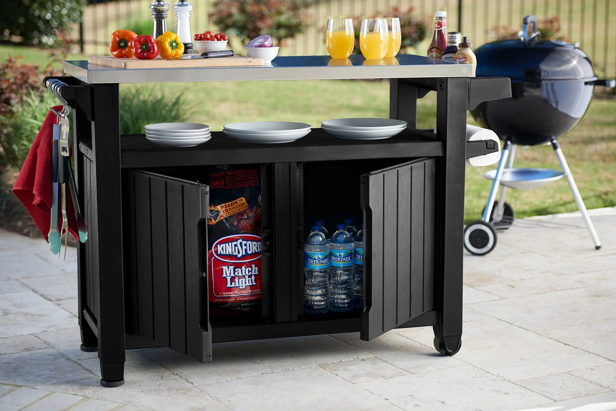 Unity XL Resin Serving Station, All-Weather Plastic and Metal Grill, Storage and Prep Table, Graphite - Image 7