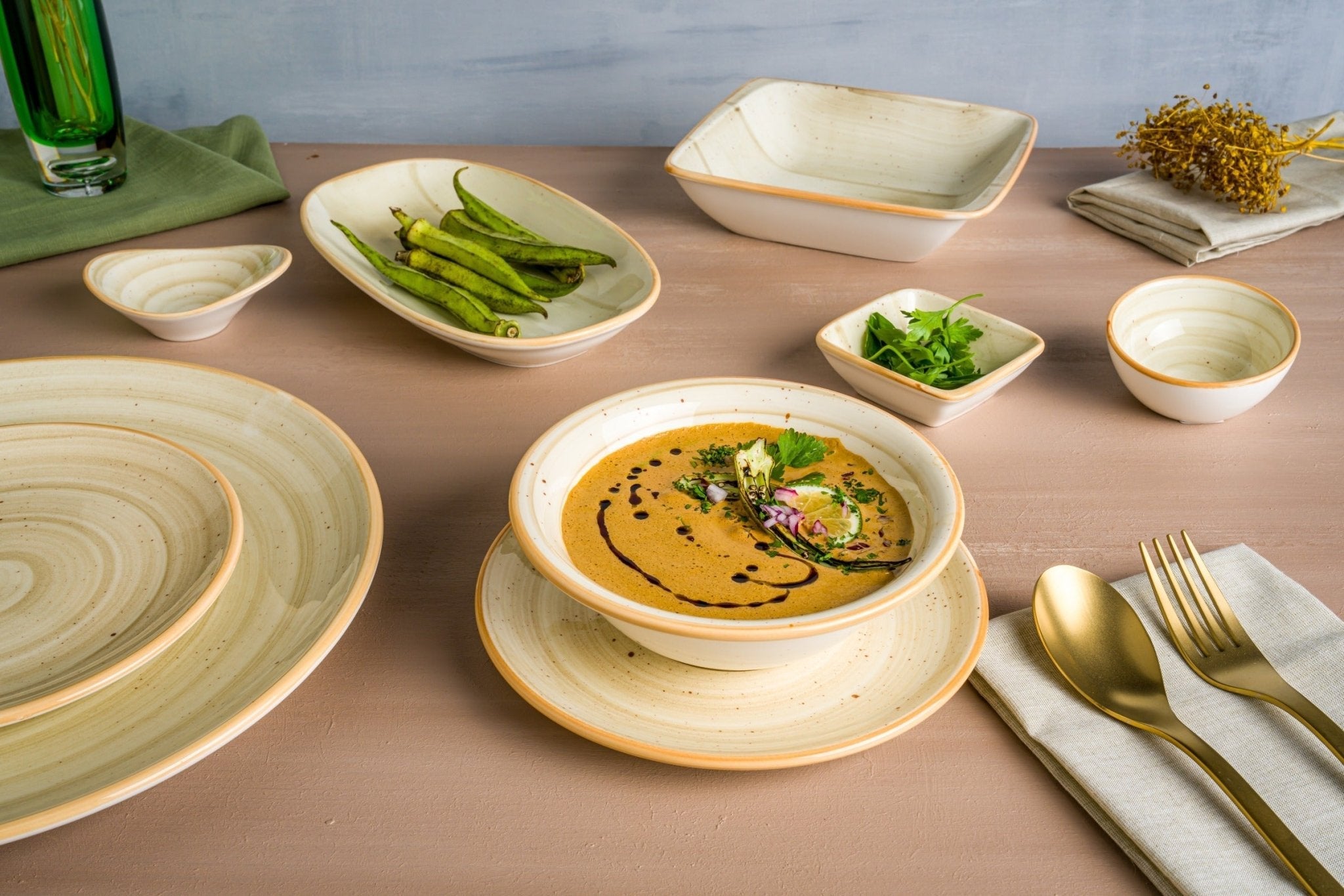 Bonna Kommetje - Aura Terrain - Porselein - 14 cm (500cc) - set van 6