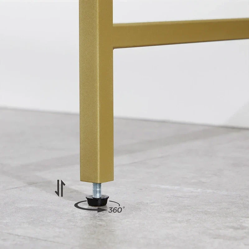 Elegant Gold Tempered Glass Console Table with Metal Frame and Dual Shelves - 39.4L x 13.8W x 31.5H