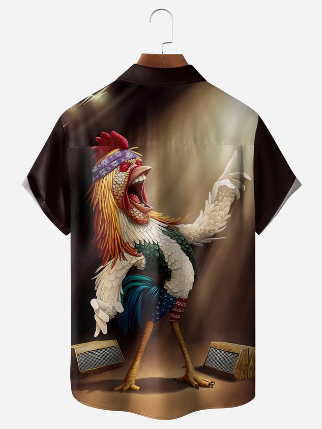Rooster Chest Pocket Short Sleeves Casual Shirts