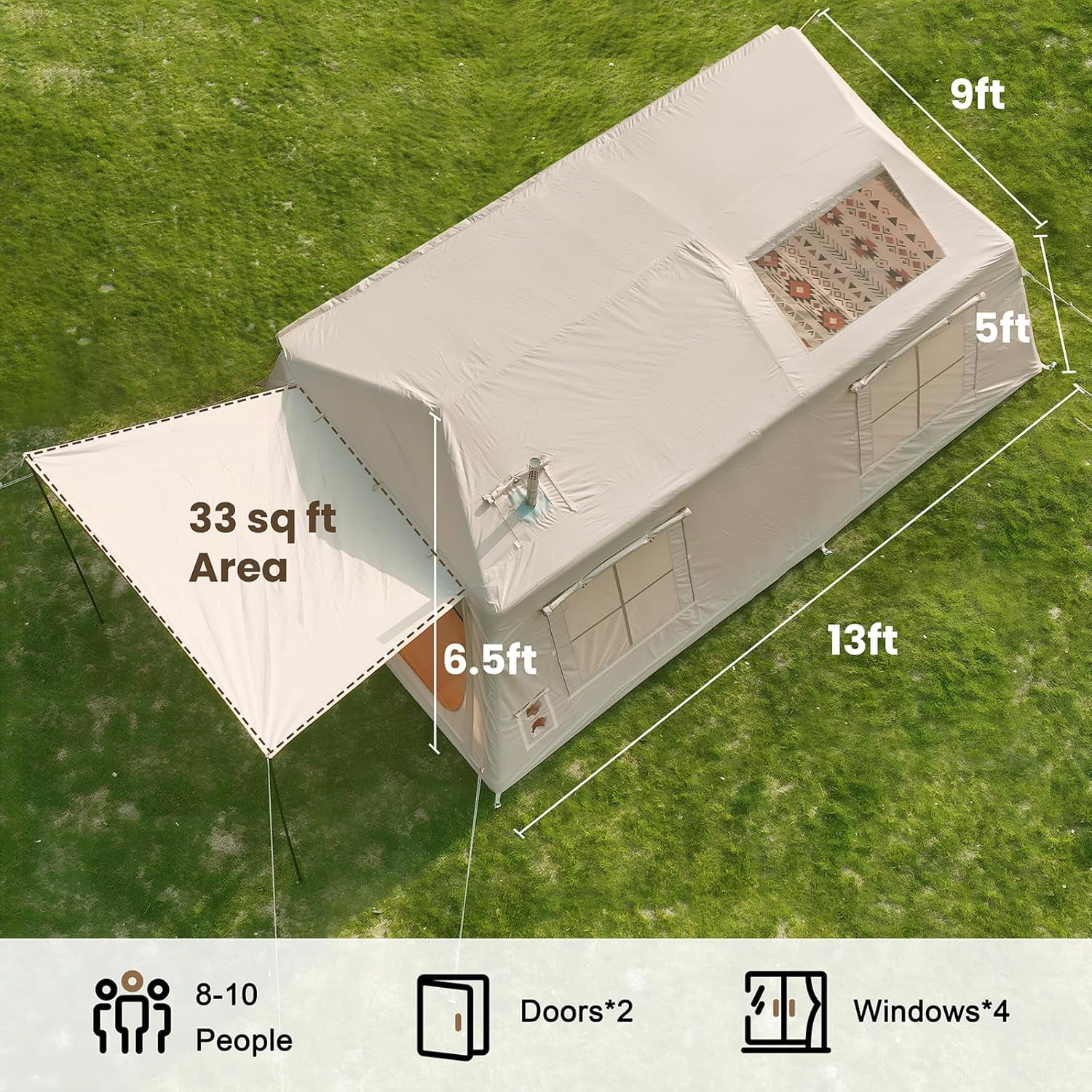 Lilypelle 4-6 Person Blow Up Inflatable Tent with Stove Jack, Hot Tent for Camping with Hand Pump, Waterproof Inflatable Camp Tent with Mesh Windows, Easy Setup Glamping Inflatable House - Image 60