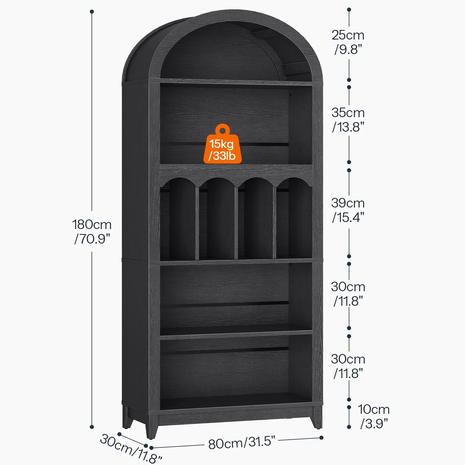 HOOBRO Arched Bookshelf, 70.9" Tall Arch Bookcase with Storage, 5-Tier Farmhouse Book Shelf, Modern Arched Cabinet, Wooden Bookshelf with Open Display Shelves for Living Room, Office, Black BK53SJ01 - Image 2