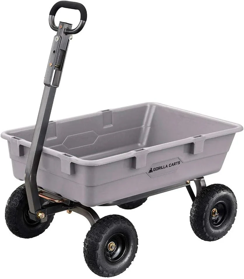 Heavy Duty Poly Utility Dump Wagon Garden Cart w/Pneumatic Tires, 6 Cu Ft - 1200 lb Capacity Outdoor Wheelbarrow for Yard, Landscaping & Gardening, Lawn Tractor or ATV Towable-Gorilla Carts