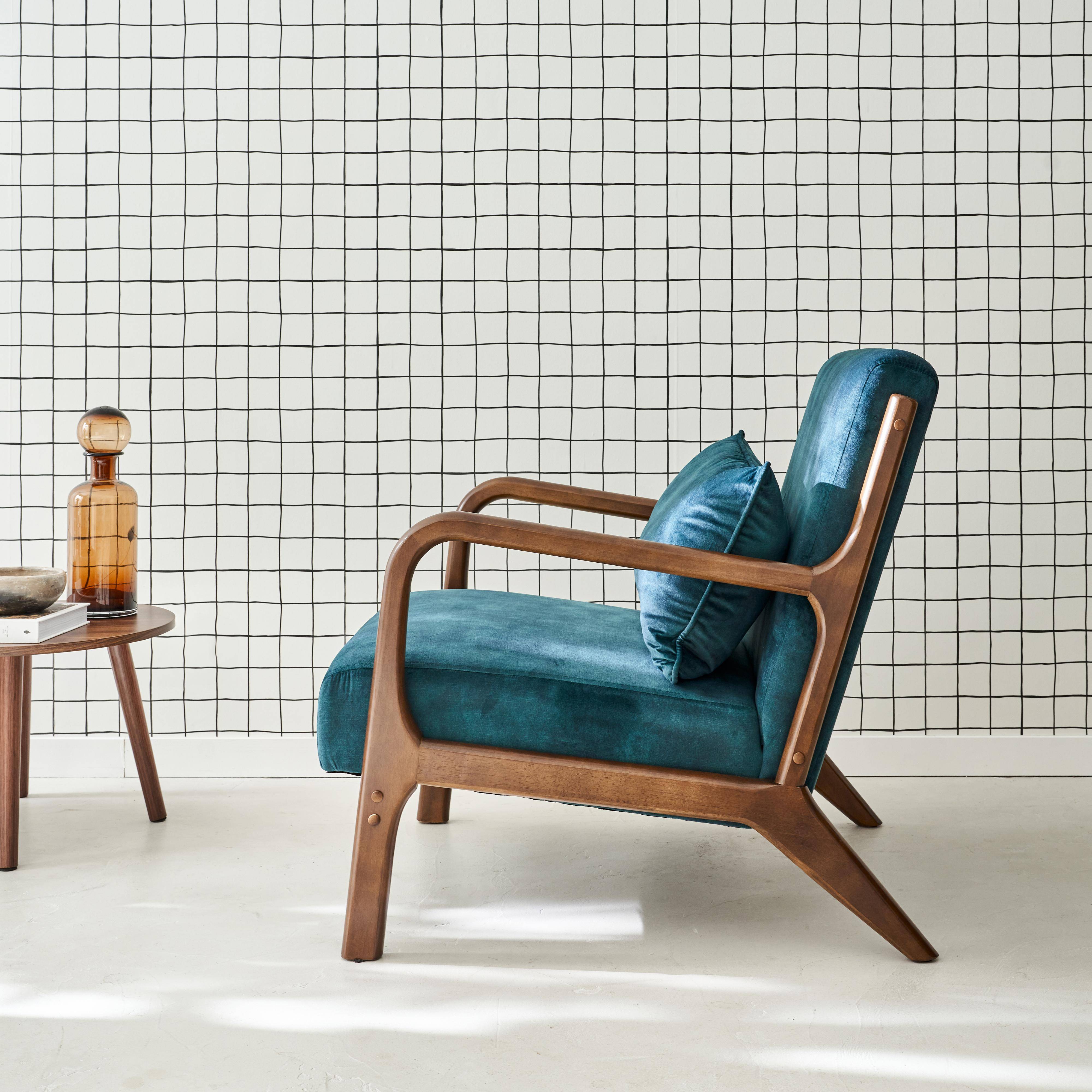 Lorens terciopelo - Sillón escandinavo de terciopelo y madera de hevea