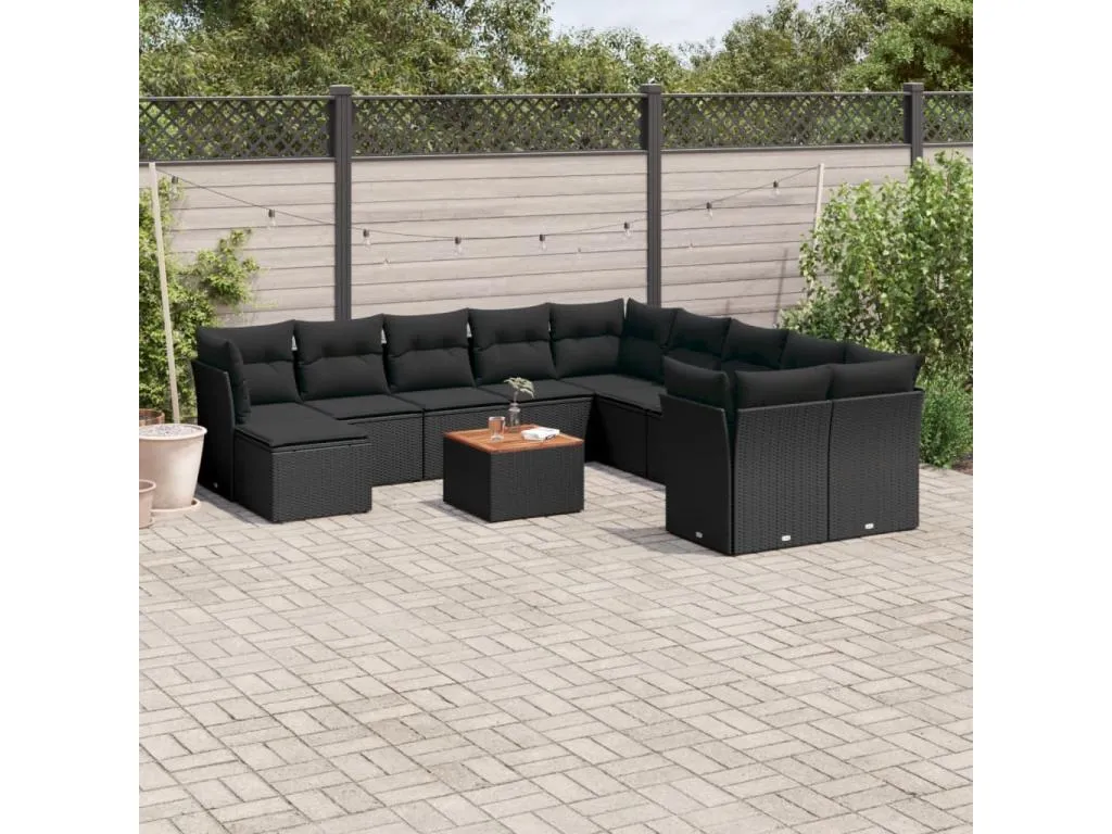 Sancaldeco Set de sofás de jardín 12 piezas cojines ratán sintético negro 29882DCNA