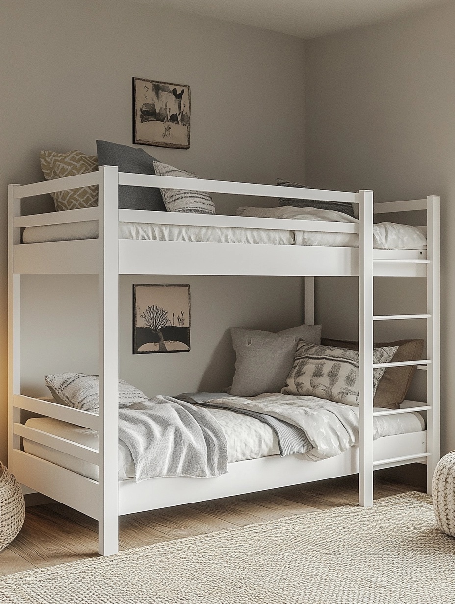 Cama litera de metal blanca de metal con láminas para dormitorio infantil,210x152x97.5 cm
