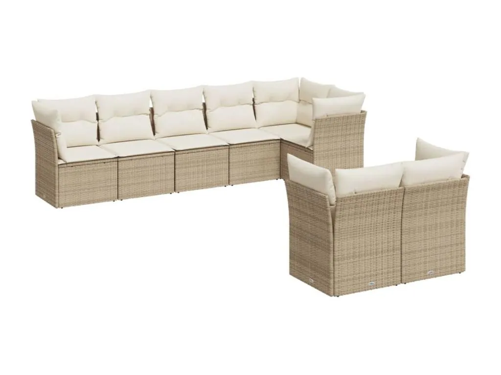 Juego de sofás de jardín con cojines beige 8 piezas ratán PE