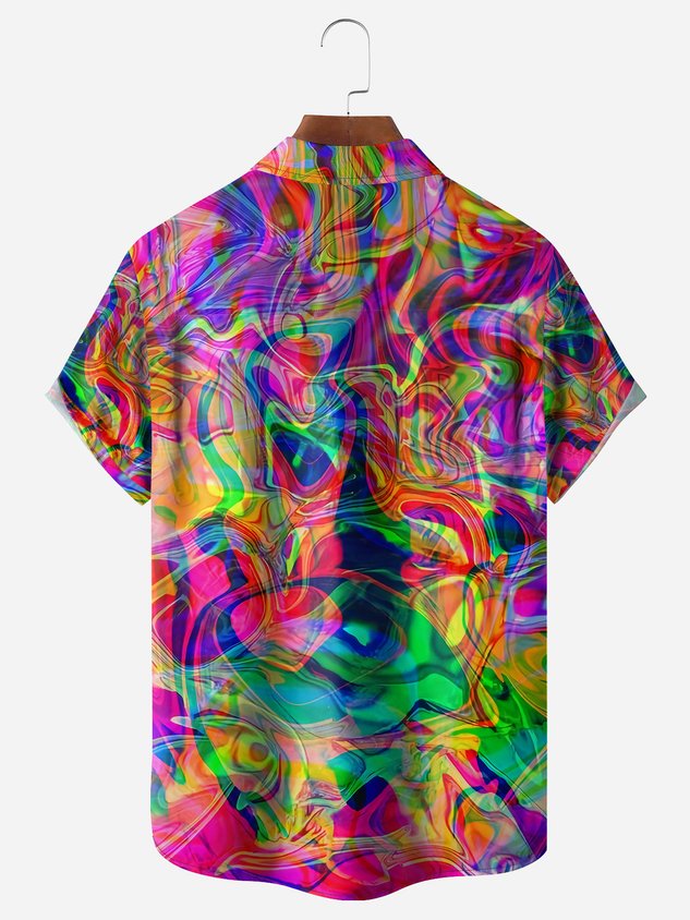 Geometric Chest Pocket Short Sleeve Casual Shirt