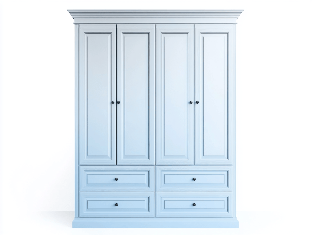 Armario blanco azul claro 4 puertas 4 cajones madera clásico 130x60x200cm dormitorio elegante