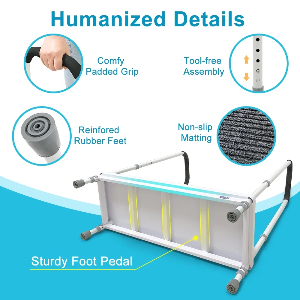 Step Stool with Handle for Elderly Medical Step Stools Seniors Handicap High Beds Mobility Platform Steel Foot Steps With Handrails Ramp Assist for Car, Bedside, Shower, Bathtub - Image 2