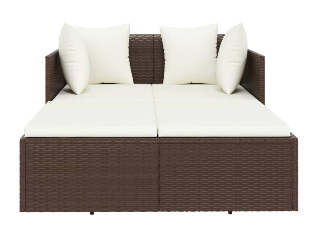 Sillón con cojines marrón 182x118x63 cm resina tejida