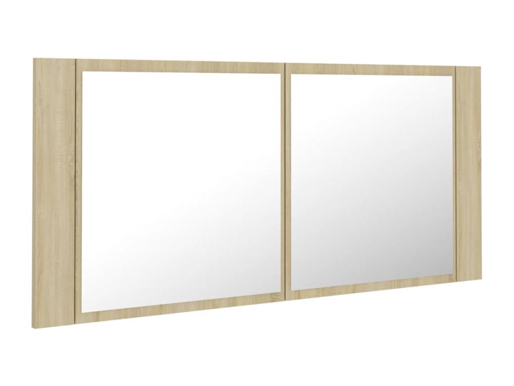 Armario espejo de baño LED acrílico roble Cozetiq 100x12x45 cm