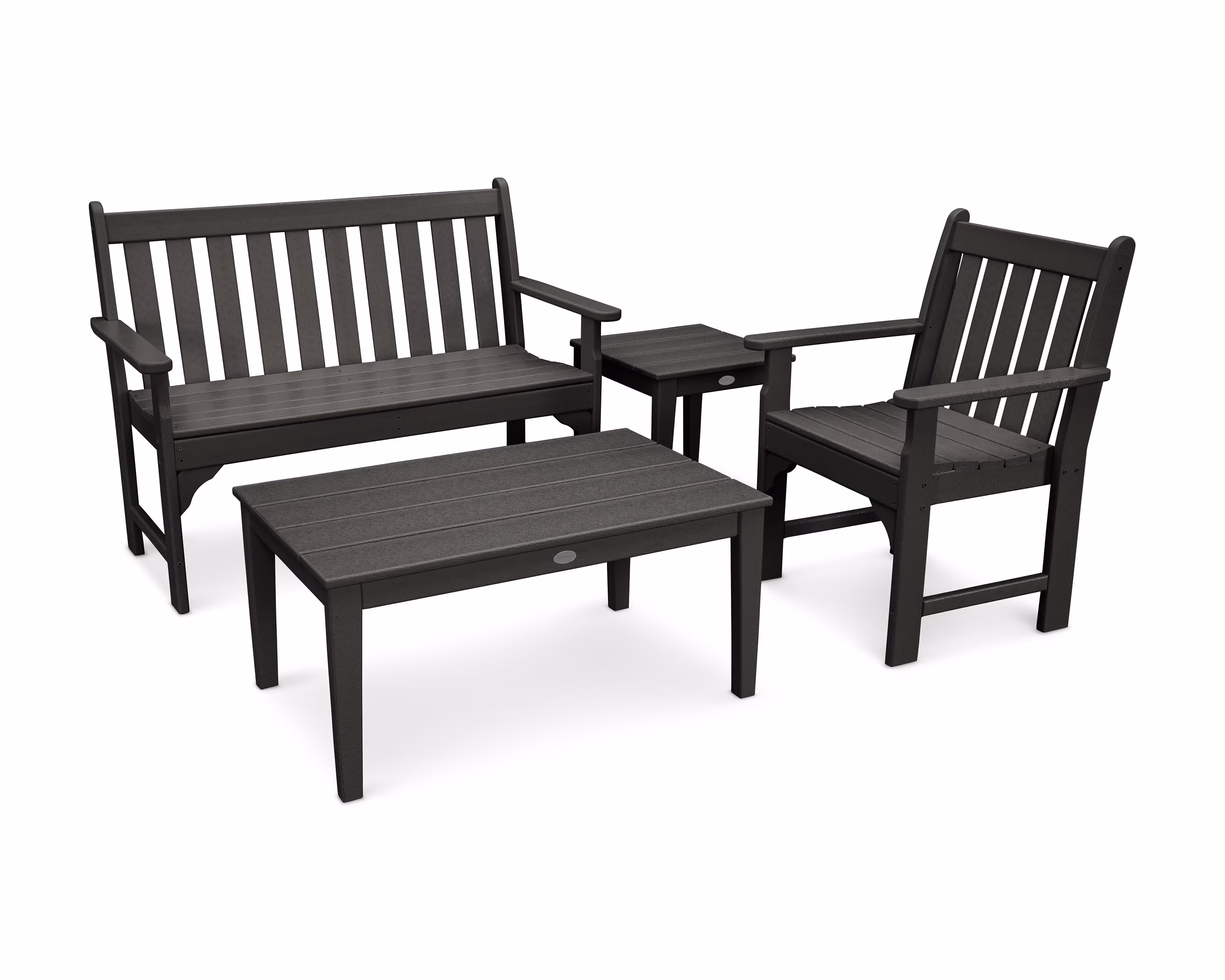 POLYWOOD Vineyard 4-Piece Bench Seating Set in Slate Grey - Image 3